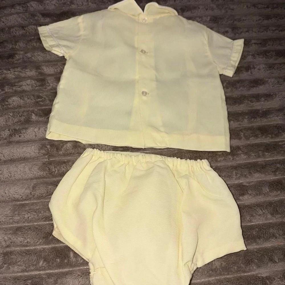 Vintage 1950s yellow baby boy sailor suit with embroidered sailboat 3-6 mo